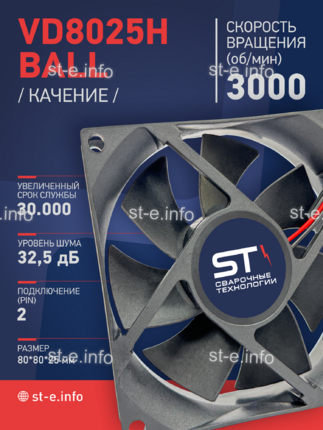 Вентилятор  VD8025H Ball (качения) 12V - st-e.info - Екатеринбург